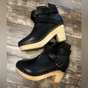 Free People Black Ankle Boots with Wooden Heel